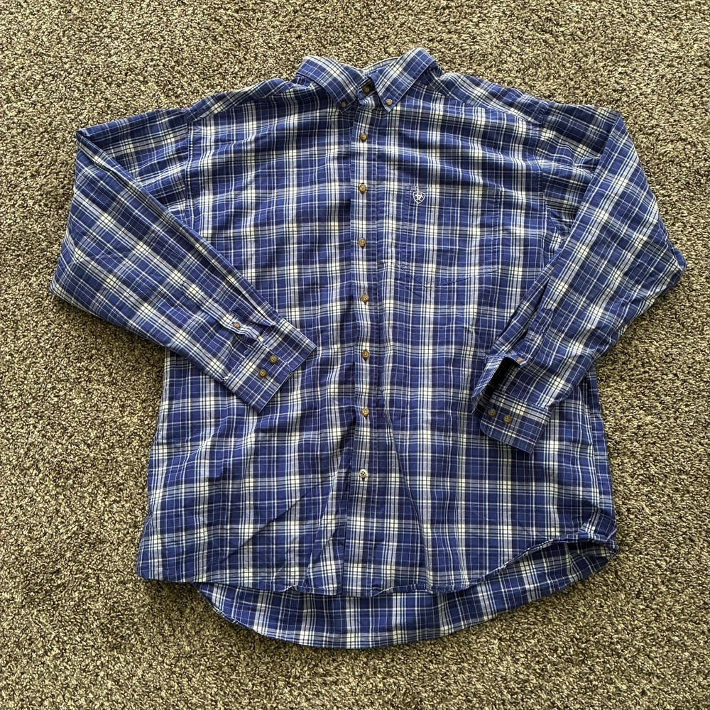 Ariat Pro Series Men's XXL Blue Plaid Long Sleeve Button Down Shirt